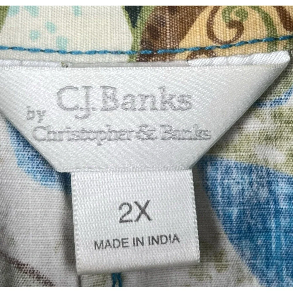 CJ Banks Full Zip Jacket Women's 2X‎ Blue Green Colorful Floral Festival VTG